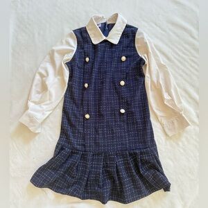 Navy and White Collared Dress